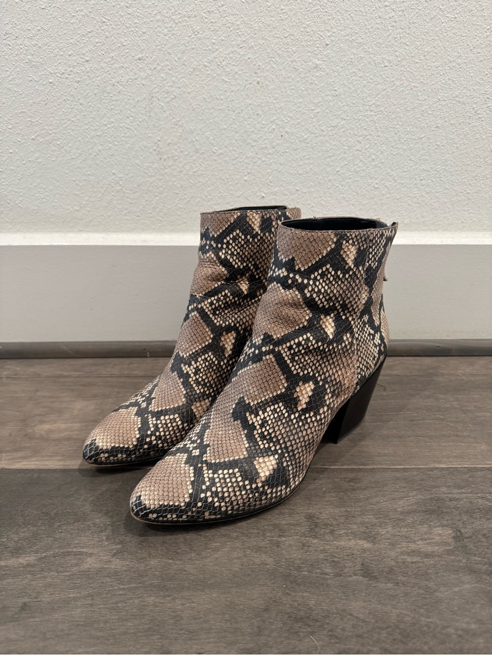 Dolce Vita Snake-Print Ankle Boots - Beige & Black